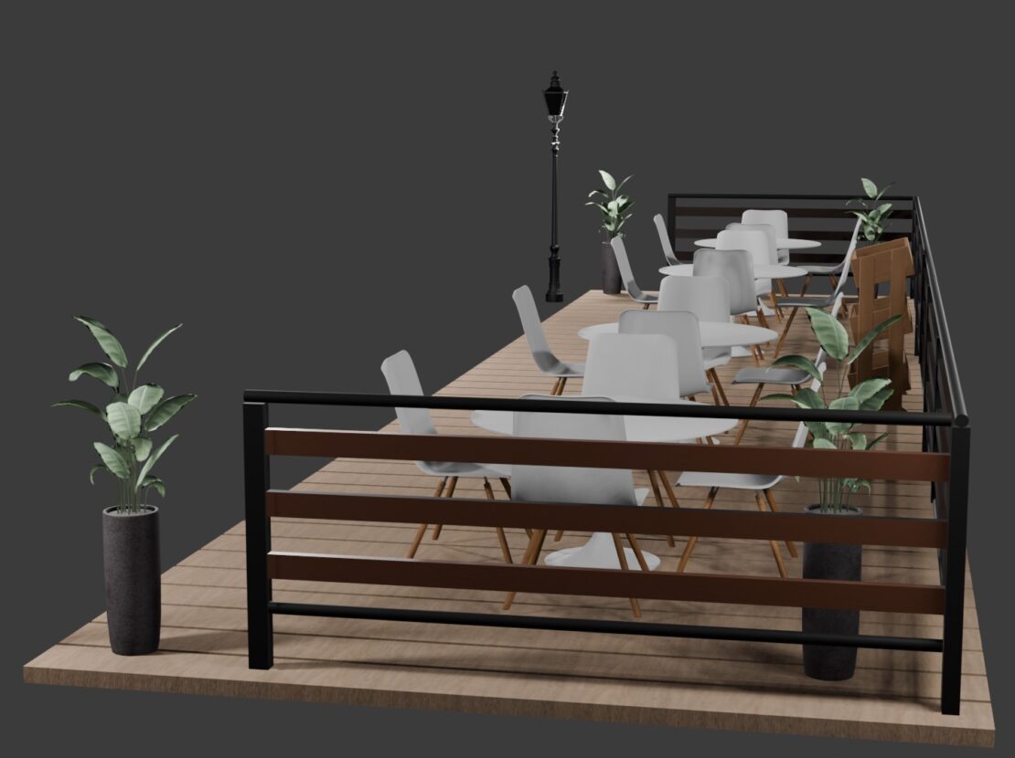 Terrasse estivale + rambardes + mobilier 3D 2
